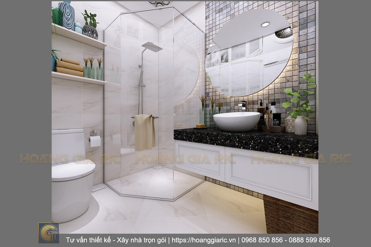 Thiết kế nội thất nhà phố tân cổ điển Hà nội ht2018, phối cảnh phòng tắm 3.2
