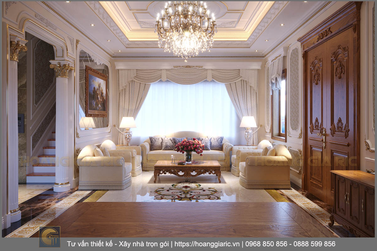 Thiết kế nội thất biệt thự tân cổ điển Hải dương nd12018, phối cảnh phòng khách 1
