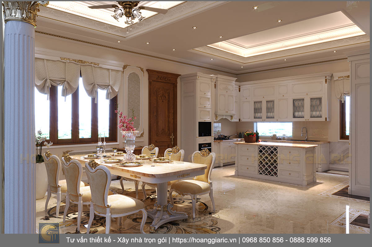 Thiết kế nội thất biệt thự tân cổ điển Hải dương nd12018, phối cảnh phòng bếp và ăn 2