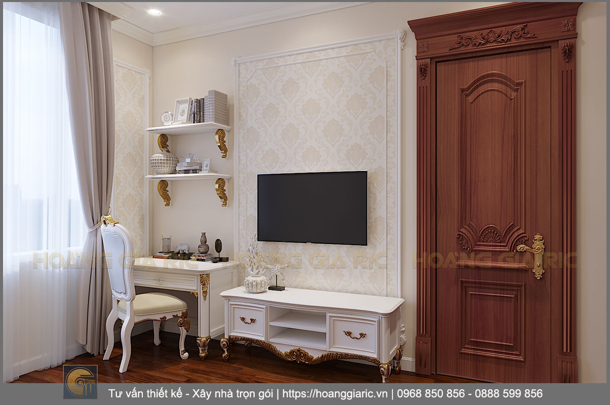 Thiết kế nội thất biệt thự tân cổ điển Hải dương nd12018, phối cảnh phòng ngủ 3.2