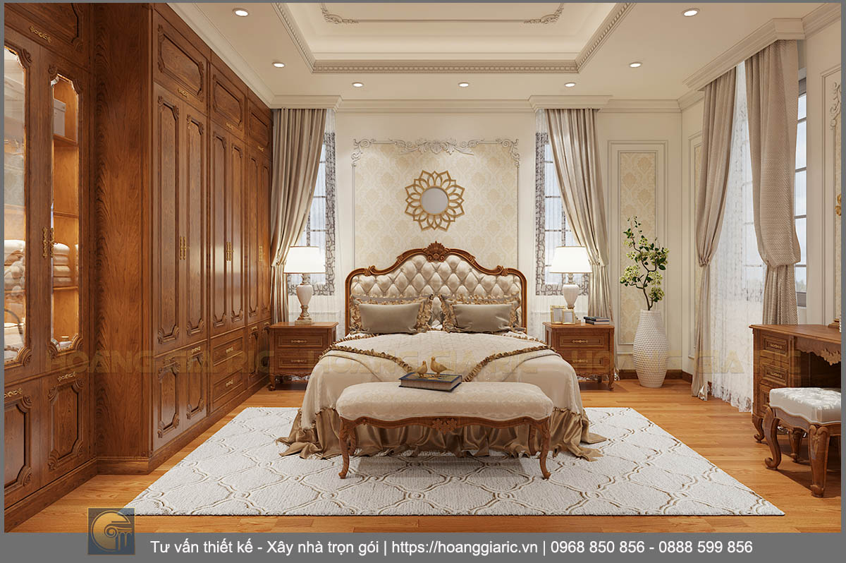 Thiết kế nội thất biệt thự tân cổ điển Hải dương nd22018, phối cảnh phòng ngủ 2.1