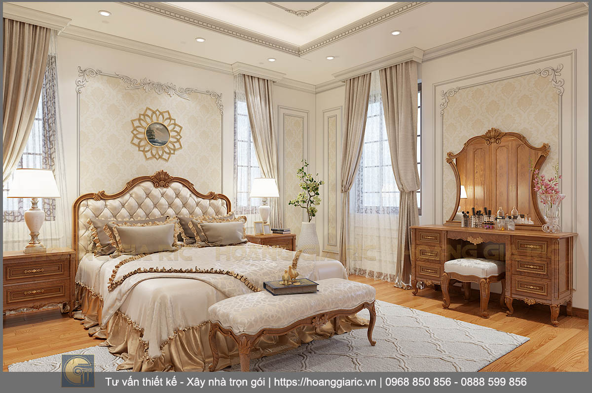 Thiết kế nội thất biệt thự tân cổ điển Hải dương nd22018, phối cảnh phòng ngủ 2.2