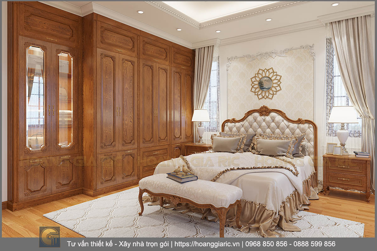 Thiết kế nội thất biệt thự tân cổ điển Hải dương nd22018, phối cảnh phòng ngủ 2.3