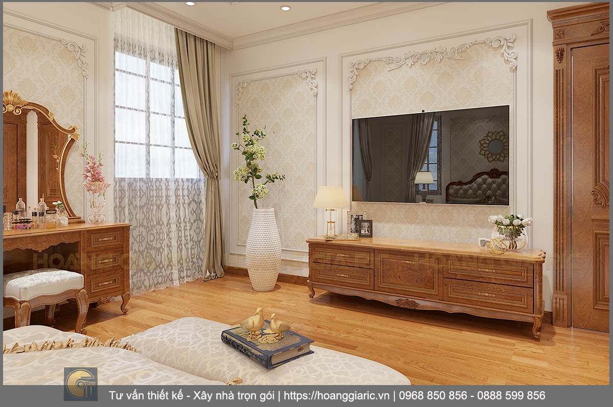 Thiết kế nội thất biệt thự tân cổ điển Hải dương nd22018, phối cảnh phòng ngủ 2.4