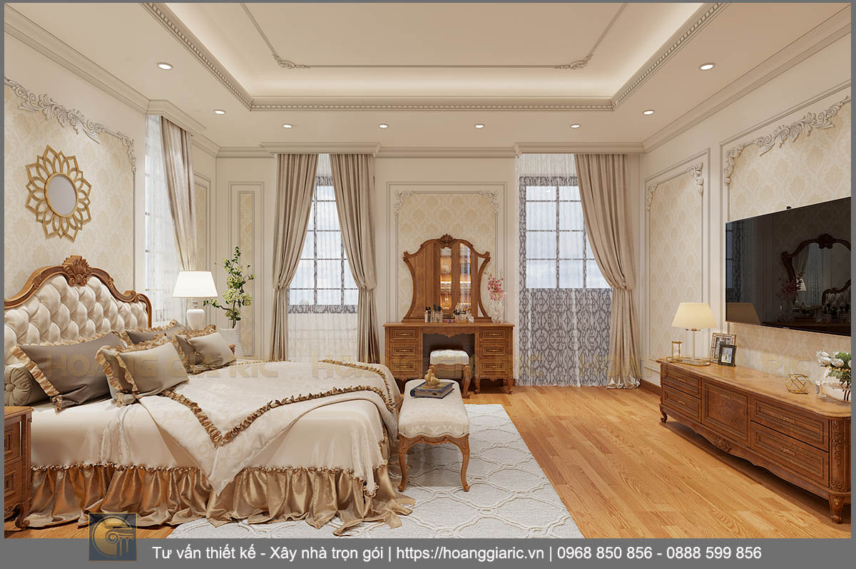 Thiết kế nội thất biệt thự tân cổ điển Hải dương nd22018, phối cảnh phòng ngủ 2.5
