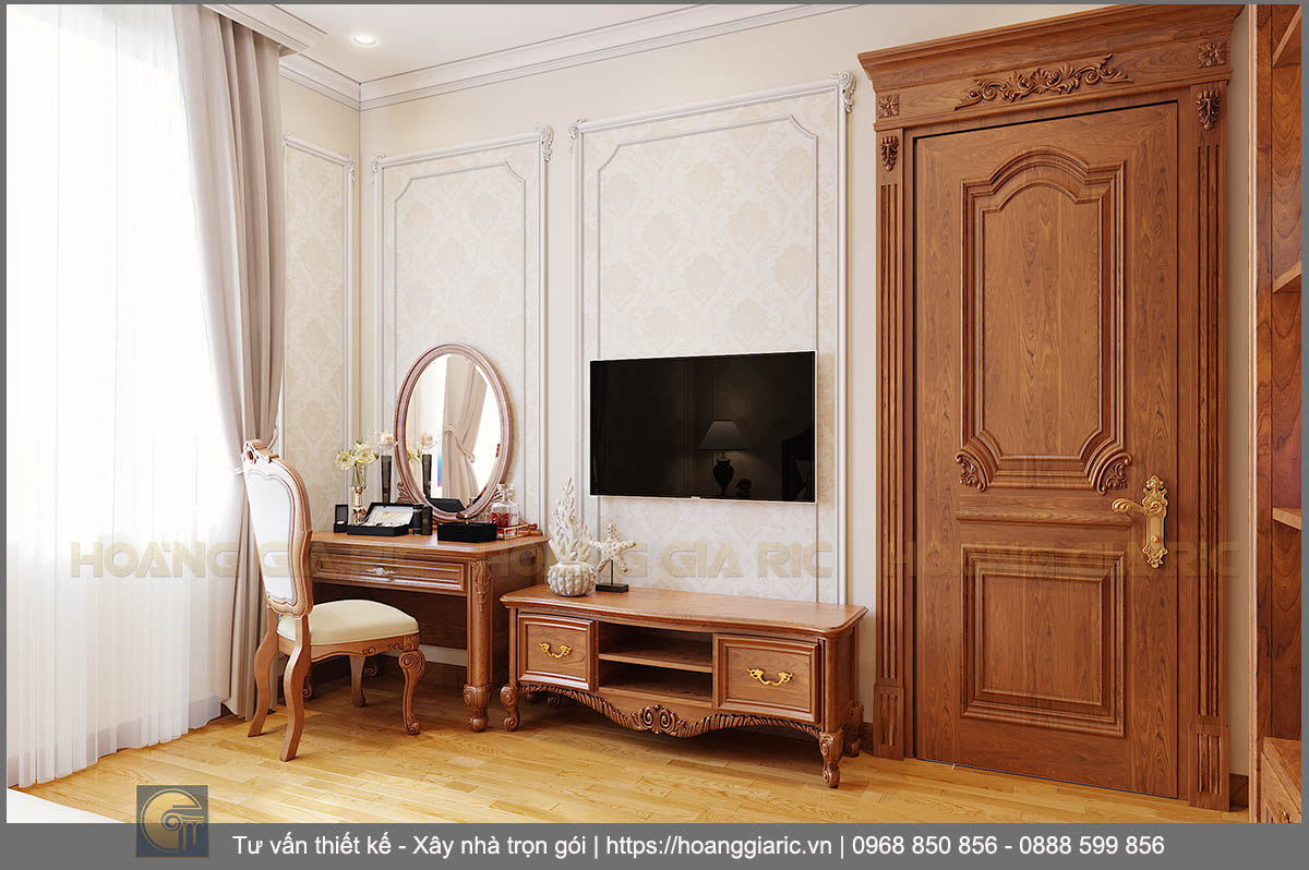Thiết kế nội thất biệt thự tân cổ điển Hải dương nd22018, phối cảnh phòng ngủ 3.3
