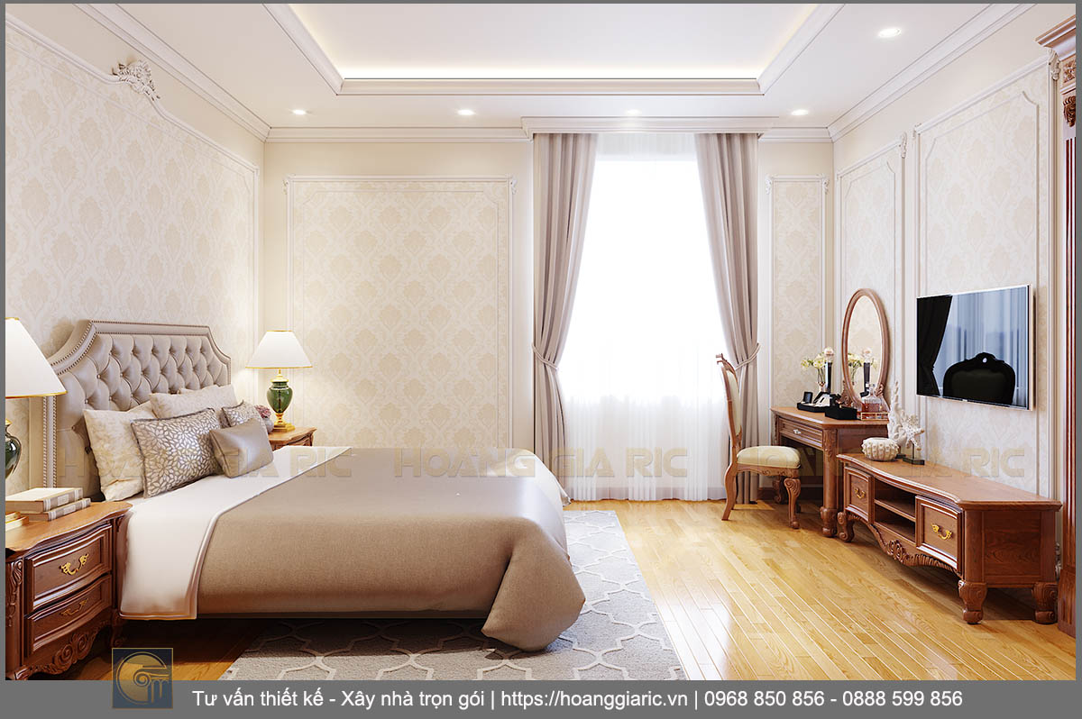 Thiết kế nội thất biệt thự tân cổ điển Hải dương nd22018, phối cảnh phòng ngủ 3.4