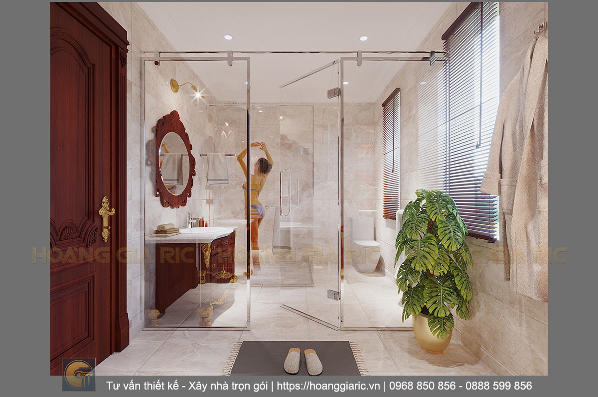 Thiết kế nội thất biệt thự tân cổ điển Hải dương nd22018, phối cảnh phòng tắm 3.2