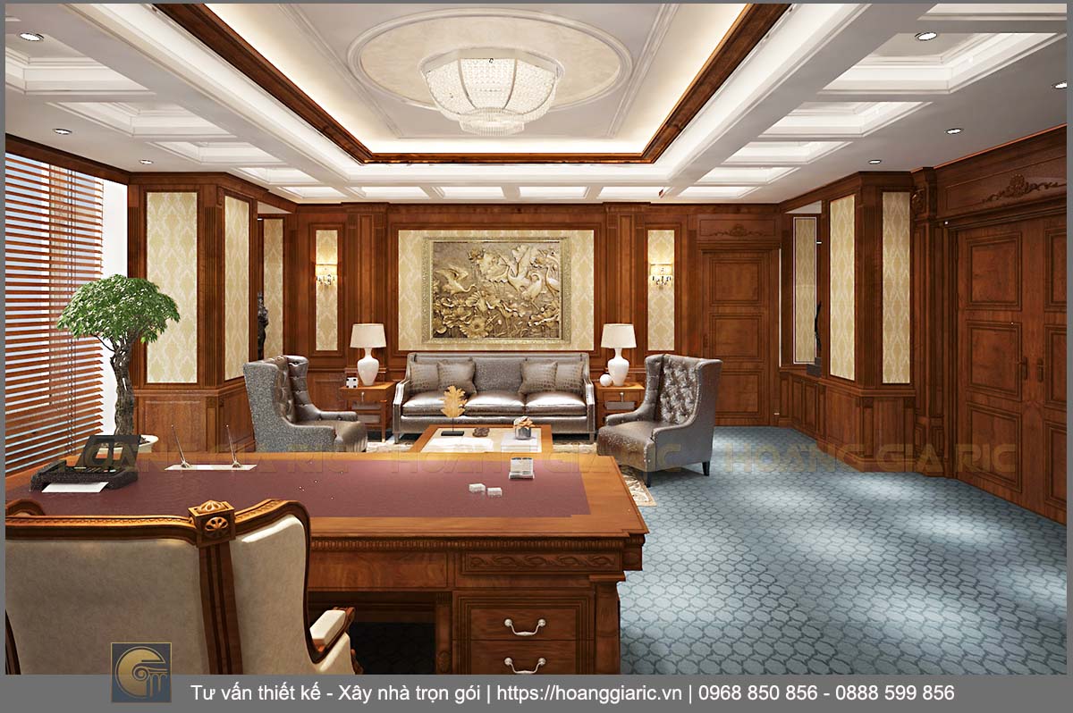 Thiết kế nội thất văn phòng tân cổ điển Hà nội vks22016, phối cảnh phòng viện trưởng 2