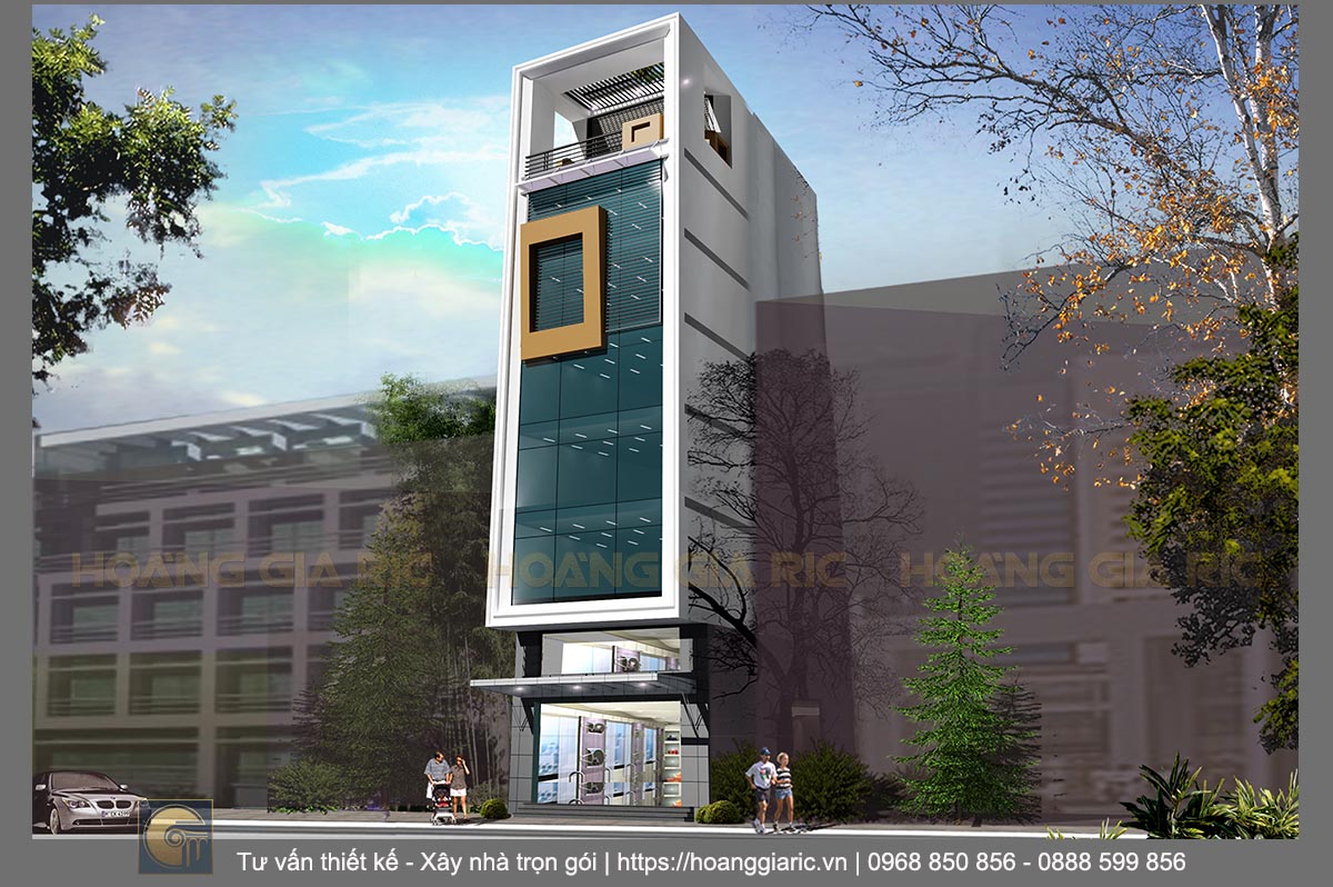 Thiết kế kiến trúc nhà phố hiện đại Hà nội mh2010, phối cảnh mặt tiền