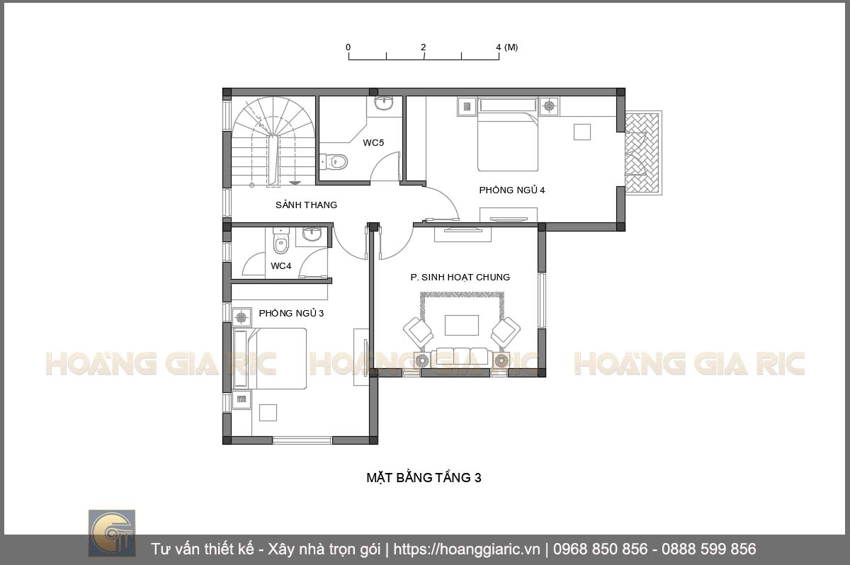Thiết kế mặt bằng kiến trúc tầng 3 biệt thự tân cổ điển Hà nội hn2015