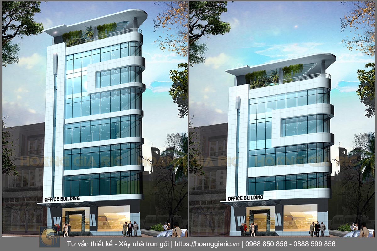 Thiết kế kiến trúc văn phòng hiện đại Hà nội hn2013 phương án 3,4, phối cảnh mặt tiền 