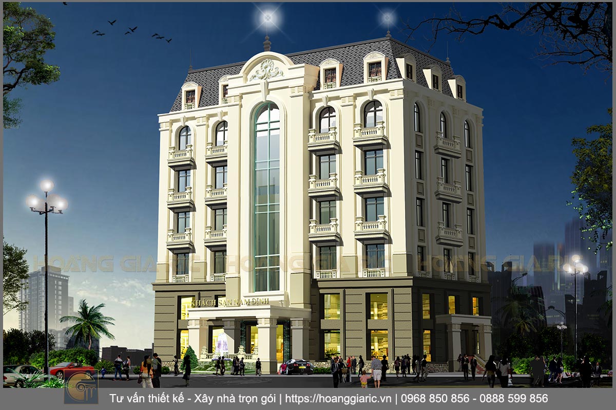 Phối cảnh thiết kế kiến trúc khách sạn kiểu pháp Nam định nd2015