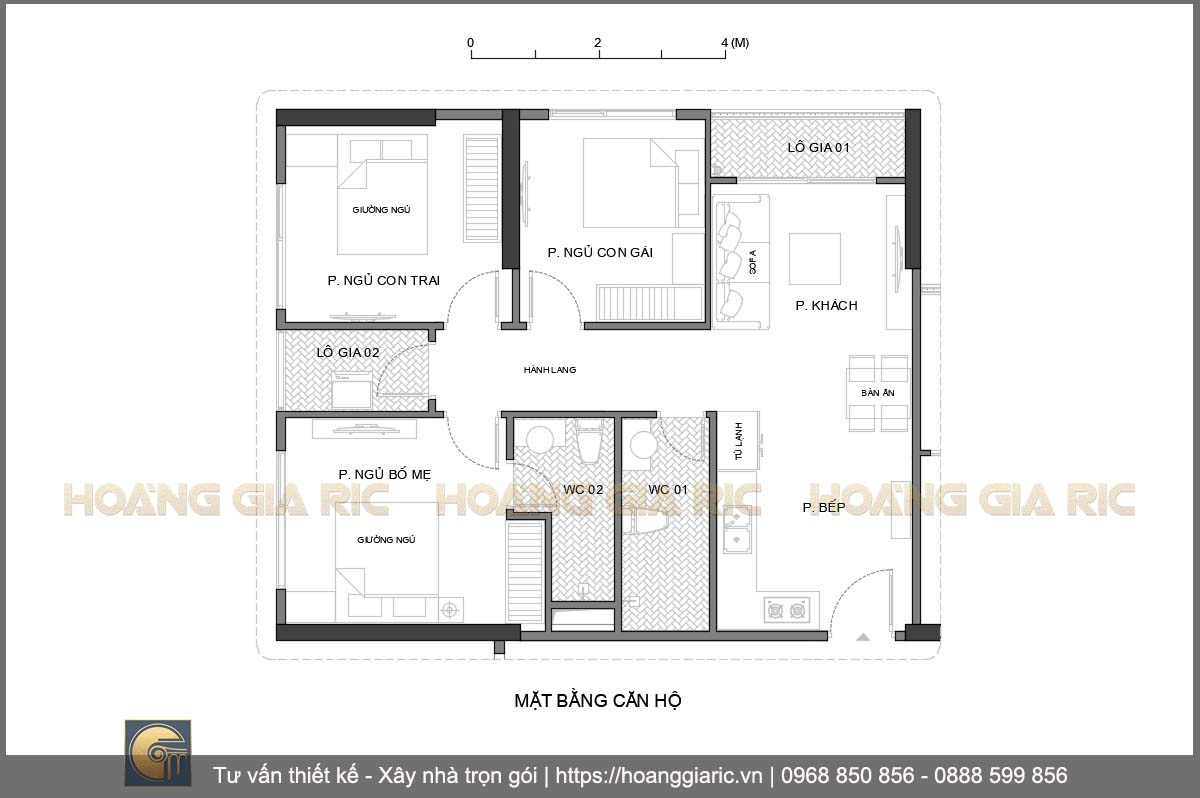 Thiết kế mặt bằng bố trí nội thất căn hộ 3 phòng ngủ chung cư Vinhomes Ocean Park Hà nội ocp 2019