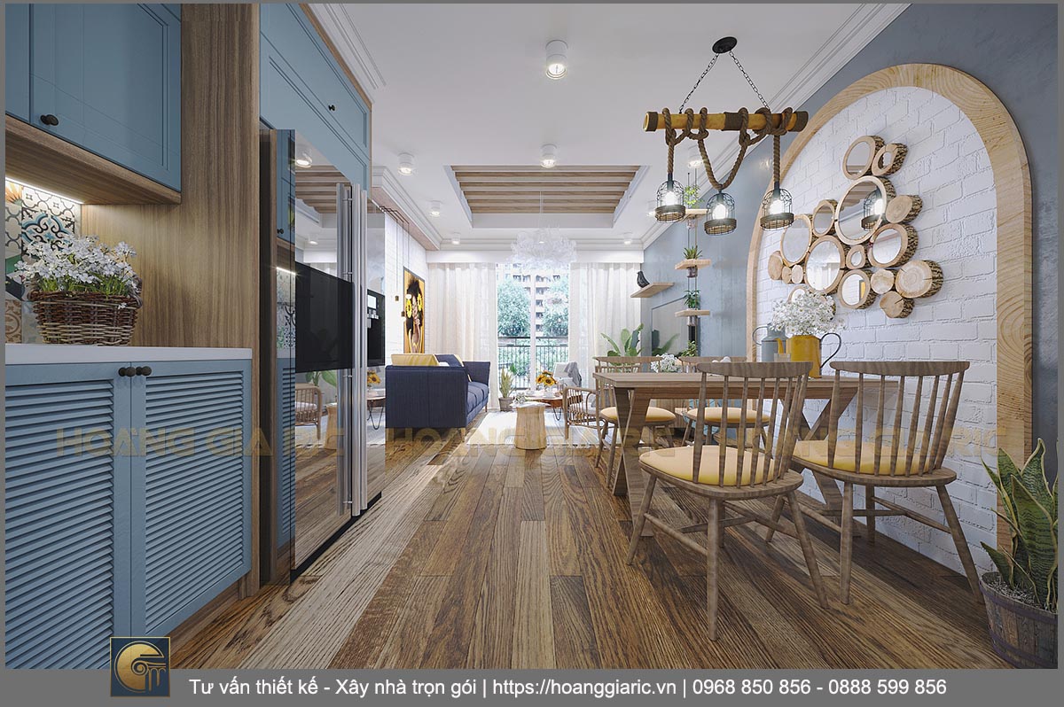 Thiết kế nội thất căn hộ 3 phòng ngủ Hà nội ocp 2019, phối cảnh không gian bếp ăn 1