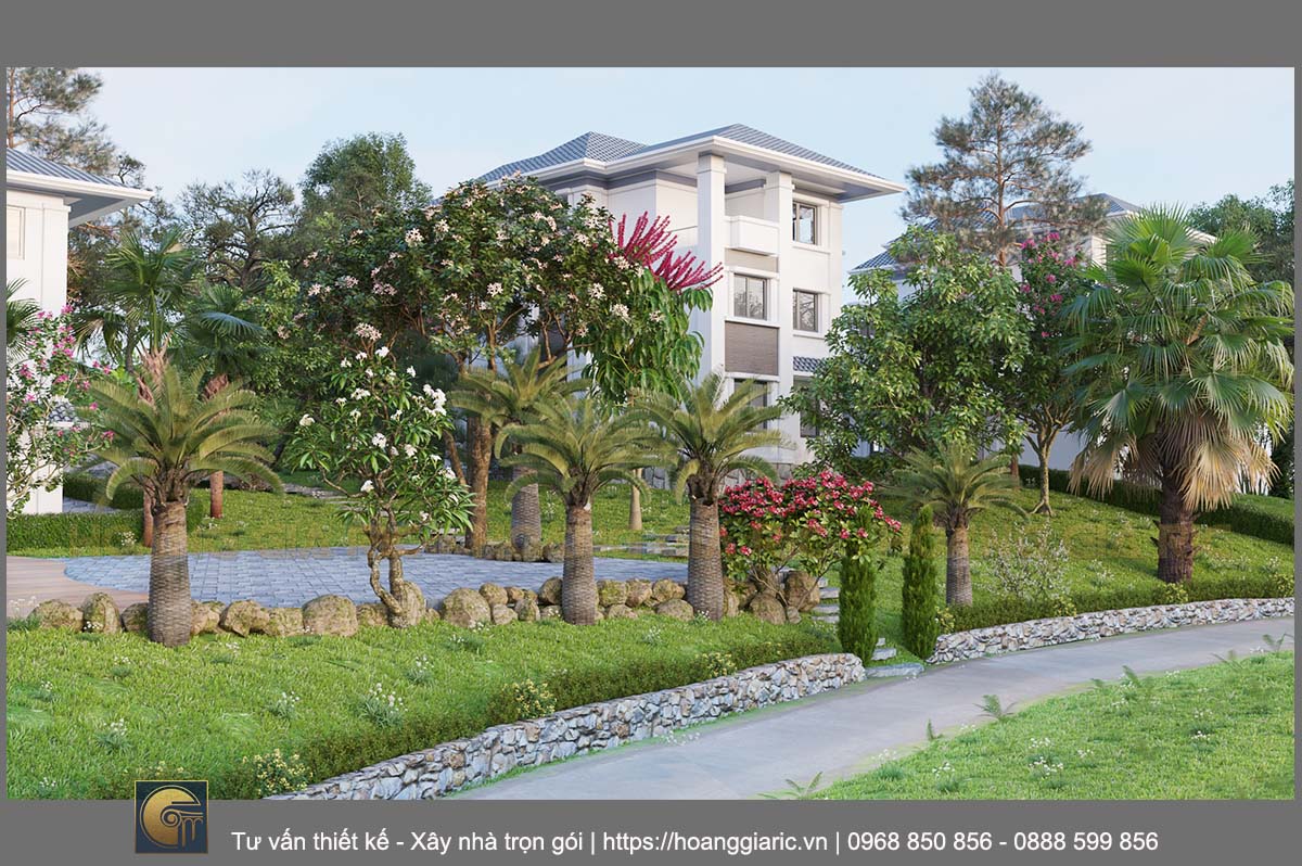 Thiết kế quy hoạch khu biệt thự nghỉ dưỡng Hoà bình hb2019, phối cảnh cận cảnh sân vườn 2