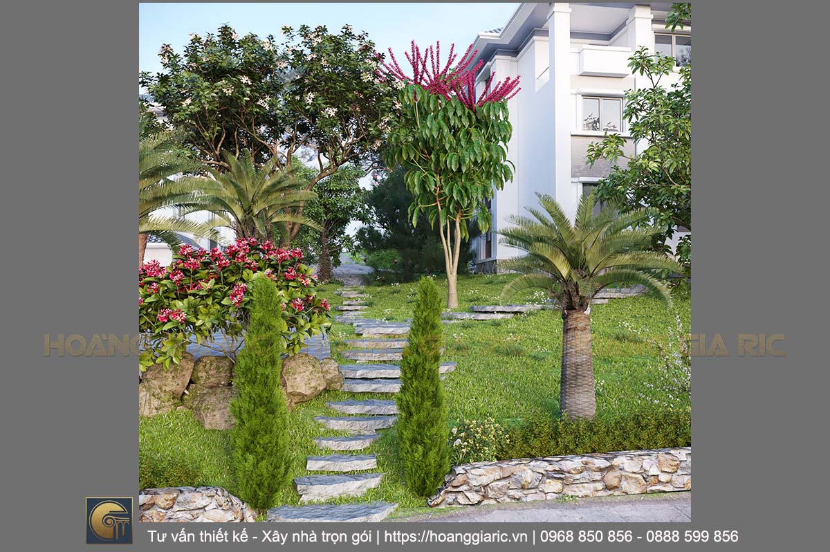 Thiết kế quy hoạch khu biệt thự nghỉ dưỡng Hoà bình hb2019, phối cảnh cận cảnh sân vườn 3