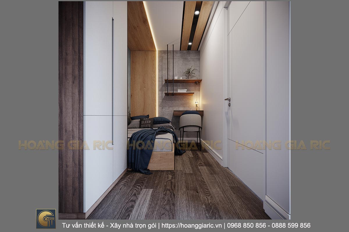 Thiết kế nội thất căn hộ mini 1.5 phòng ngủ Hà nội op22019, phối cảnh gian ngủ con trai 1