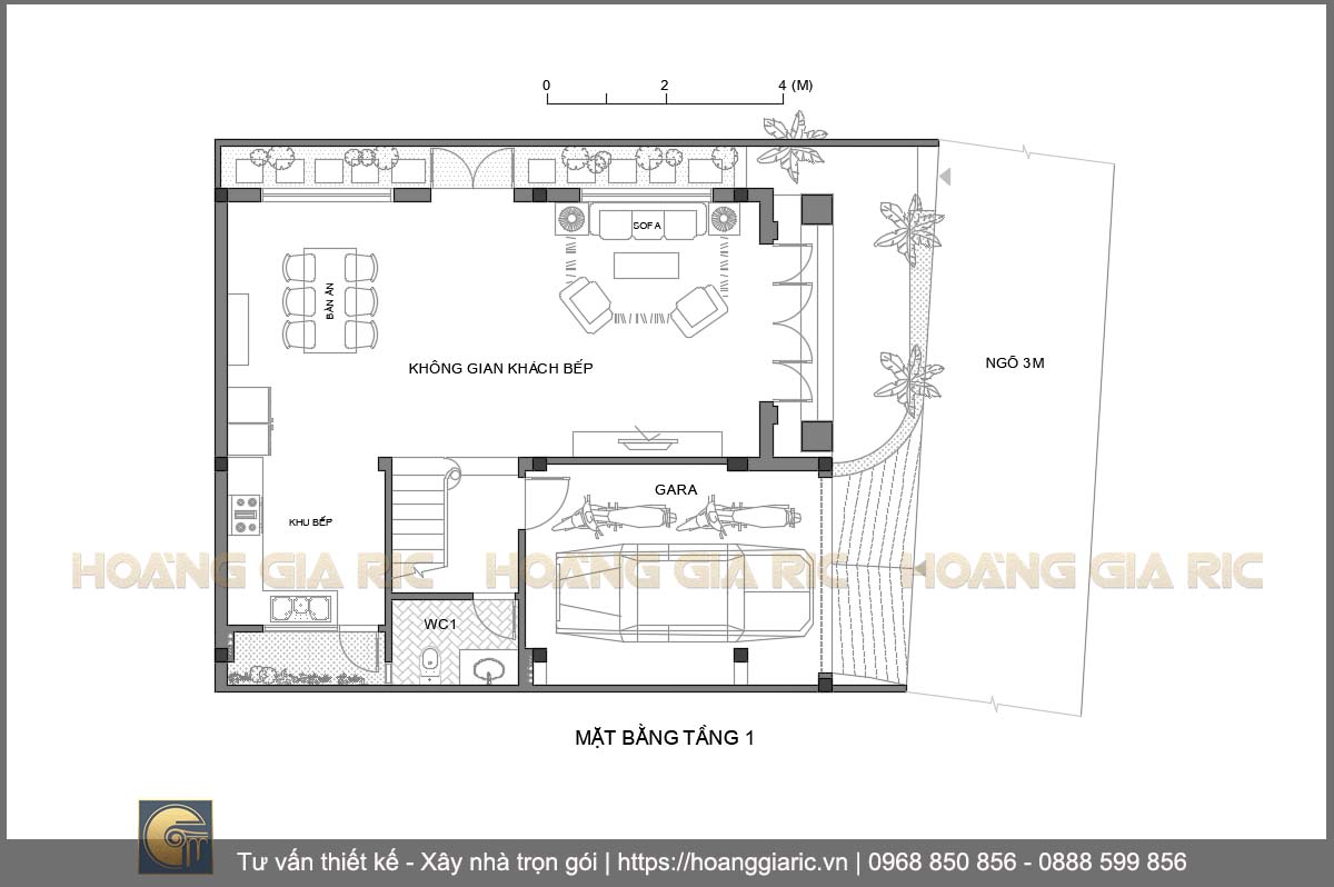 Thiết kế mặt bằng tổng thể kiến trúc và bố trí nội thất tầng 1 biệt thự kiểu pháp Hà nội dl2014