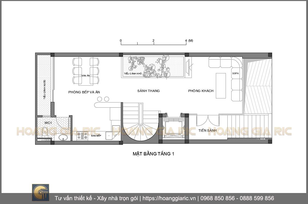 Thiết kế mặt bằng kiến trúc và bố trí nội thất tầng 1 nhà phố hiện đại Hà nội ok2015