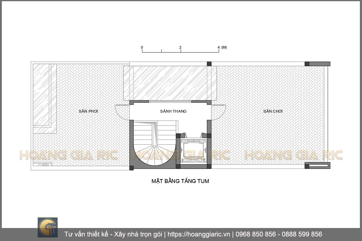 Thiết kế mặt bằng kiến trúc tầng tum nhà phố hiện đại Hà nội ok2015