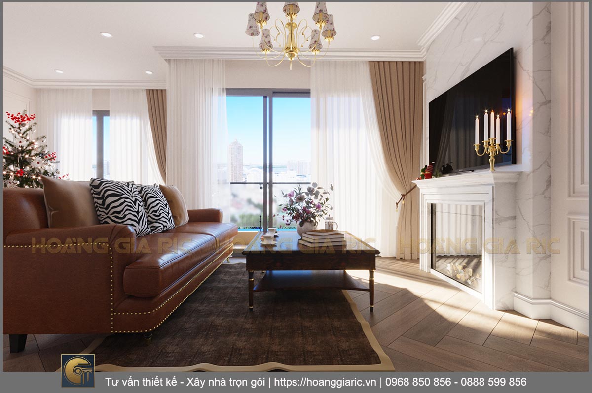 Thiết kế nội thất căn hộ chung cư 2pn Vinhomes Smart City Sc2019, phối cảnh phòng khách 2