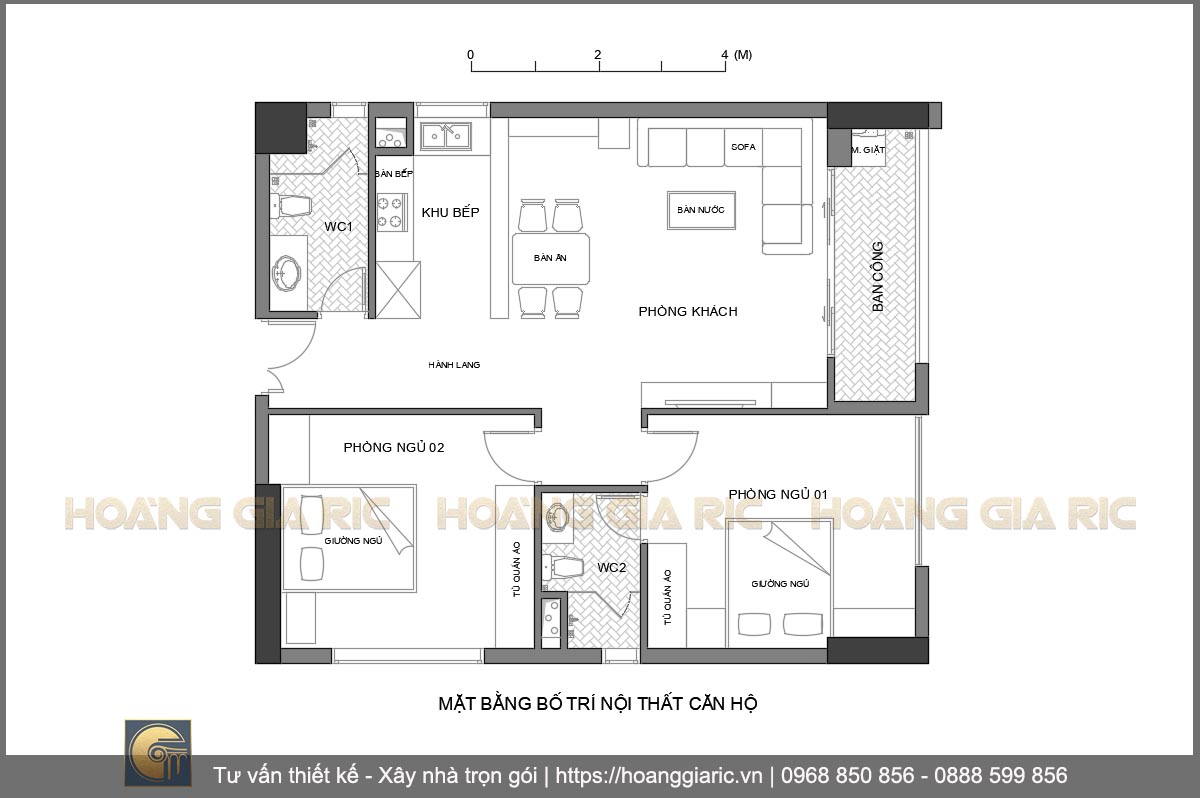 Thiết kế mặt bằng bố trí nội thất căn hộ chung cư hiện đại Hà nội ud12019