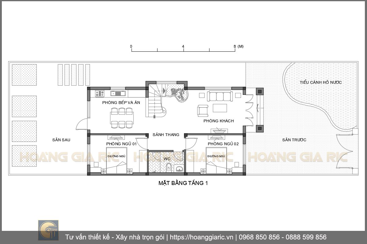 Thiết kế mặt bằng tầng 1 biệt thự kiến trúc pháp 2 tầng Hà tĩnh ld2016