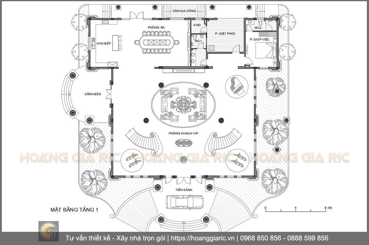 Thiết kế mặt bằng bố trí nội thất tầng 1 biệt thự cổ điển Bình dương tb2019