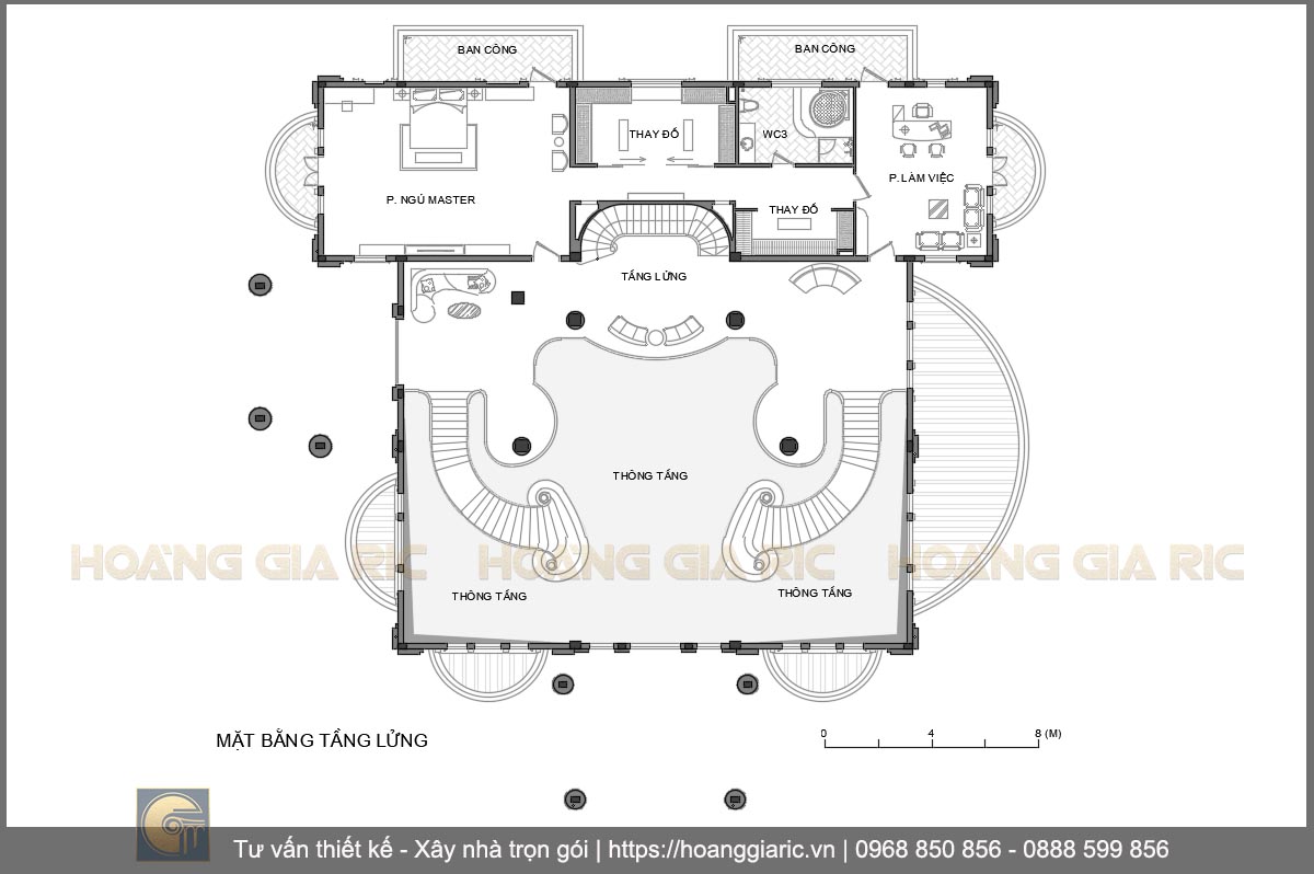 Thiết kế mặt bằng bố trí nội thất tầng lửng biệt thự cổ điển Bình dương tb2019
