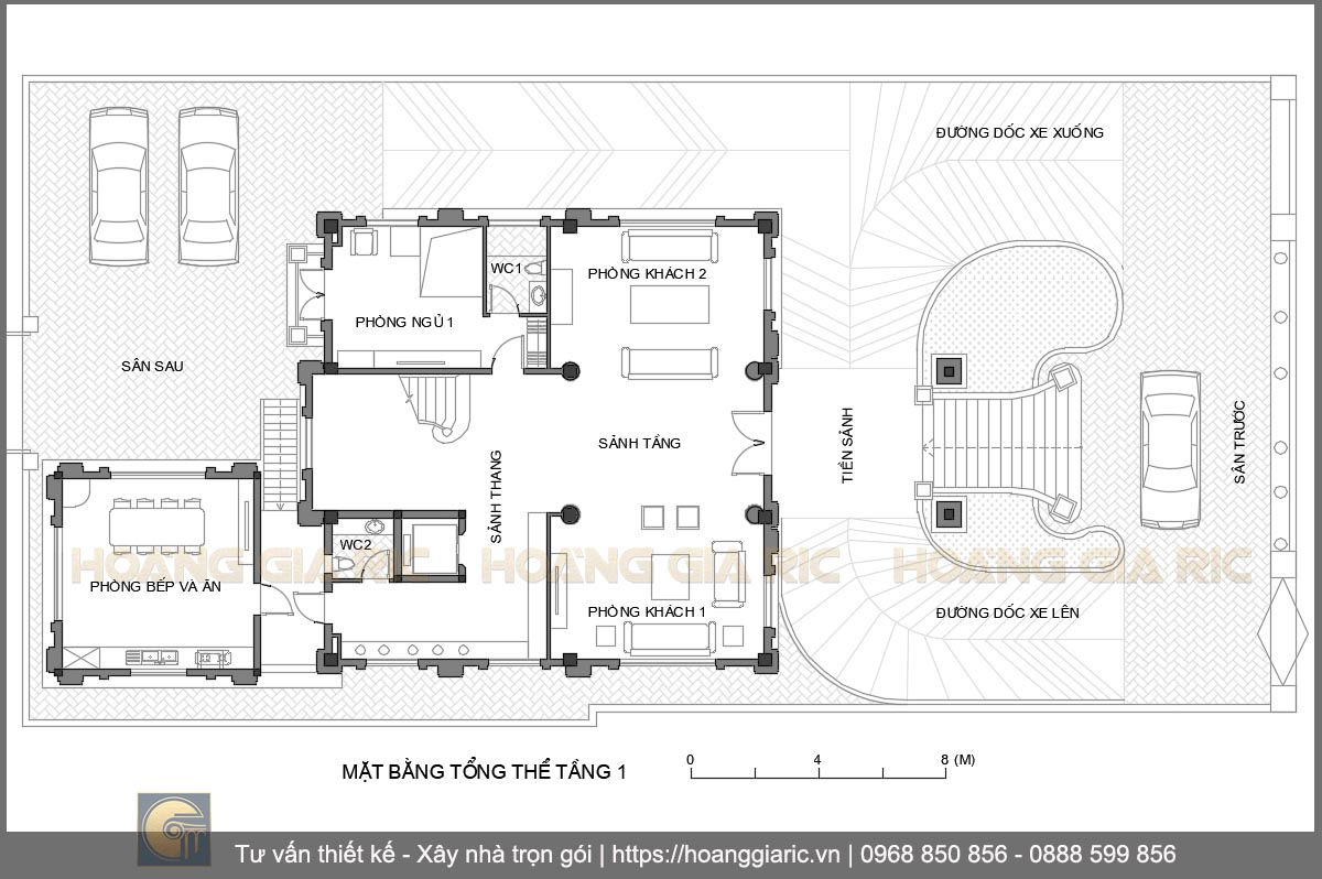 Thiết kế mặt bằng bố trí nội thất tổng thể tầng 1 biệt thự cổ điển Việt trì hv2018