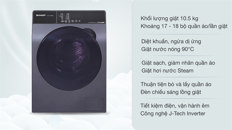 Máy giặt Sharp Inverter 10.5 Kg ES-FK1054SV-G Mới 2021
