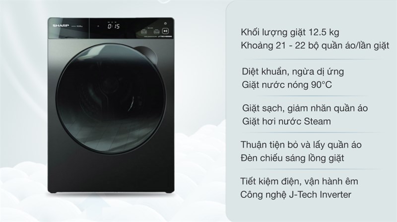 Máy giặt Sharp Inverter 12.5 Kg ES-FK1252SV-G Mới 2021