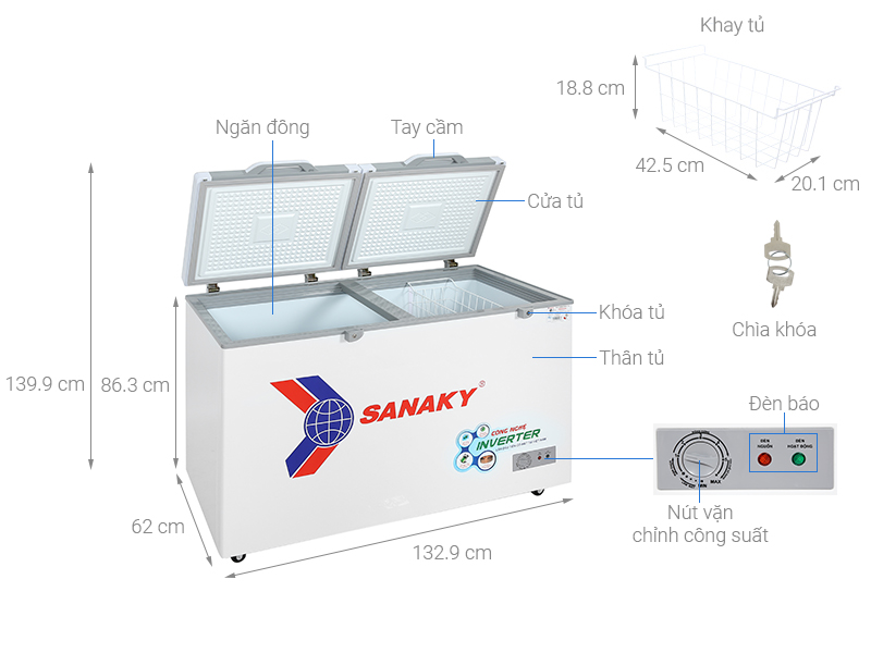 Tủ đông Sanaky Inverter VH-4099A4KD 400 lít