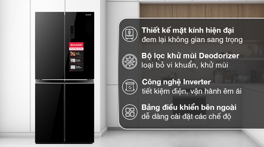 Tủ lạnh Sharp SJ-FX420V-DS 4 cánh, 404L ( xám đen )