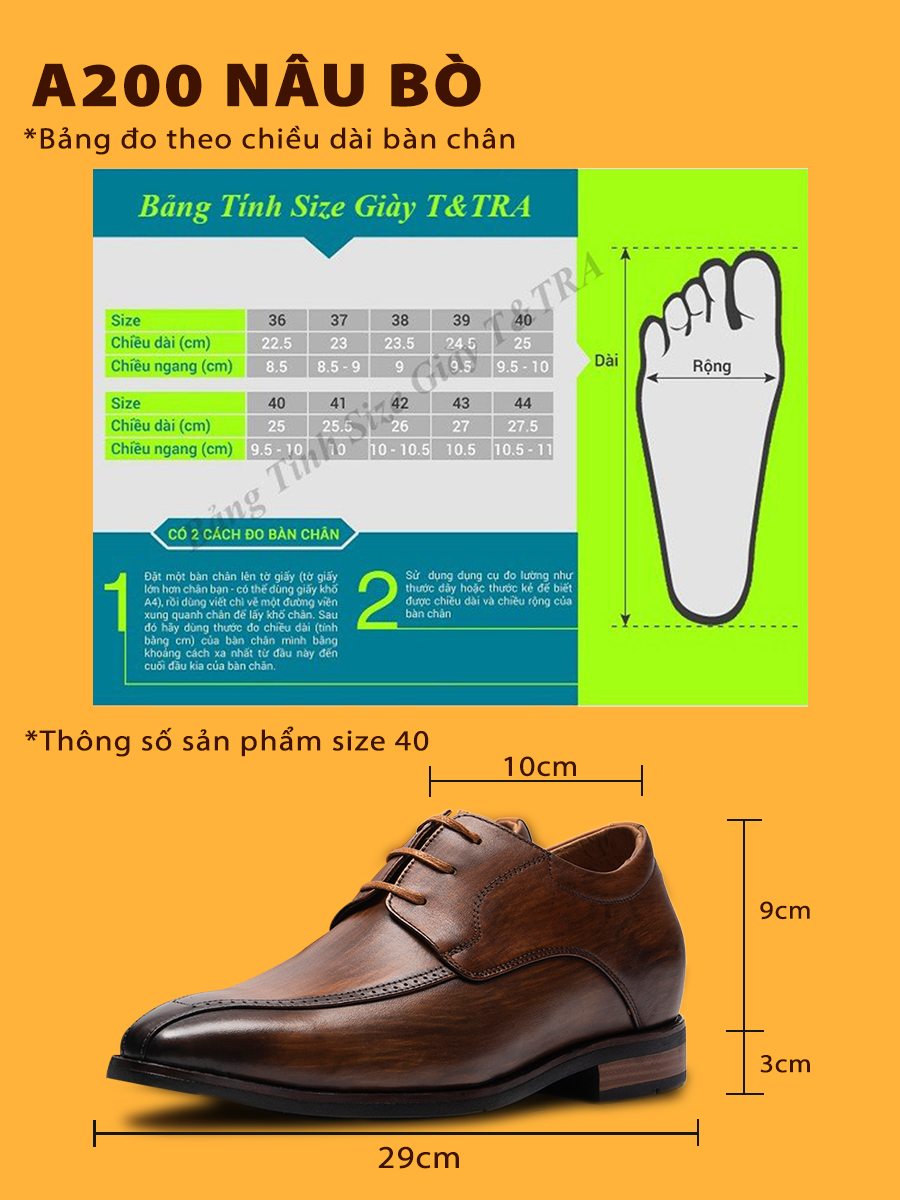 Giày Tăng Chiều Cao Nam A200NB