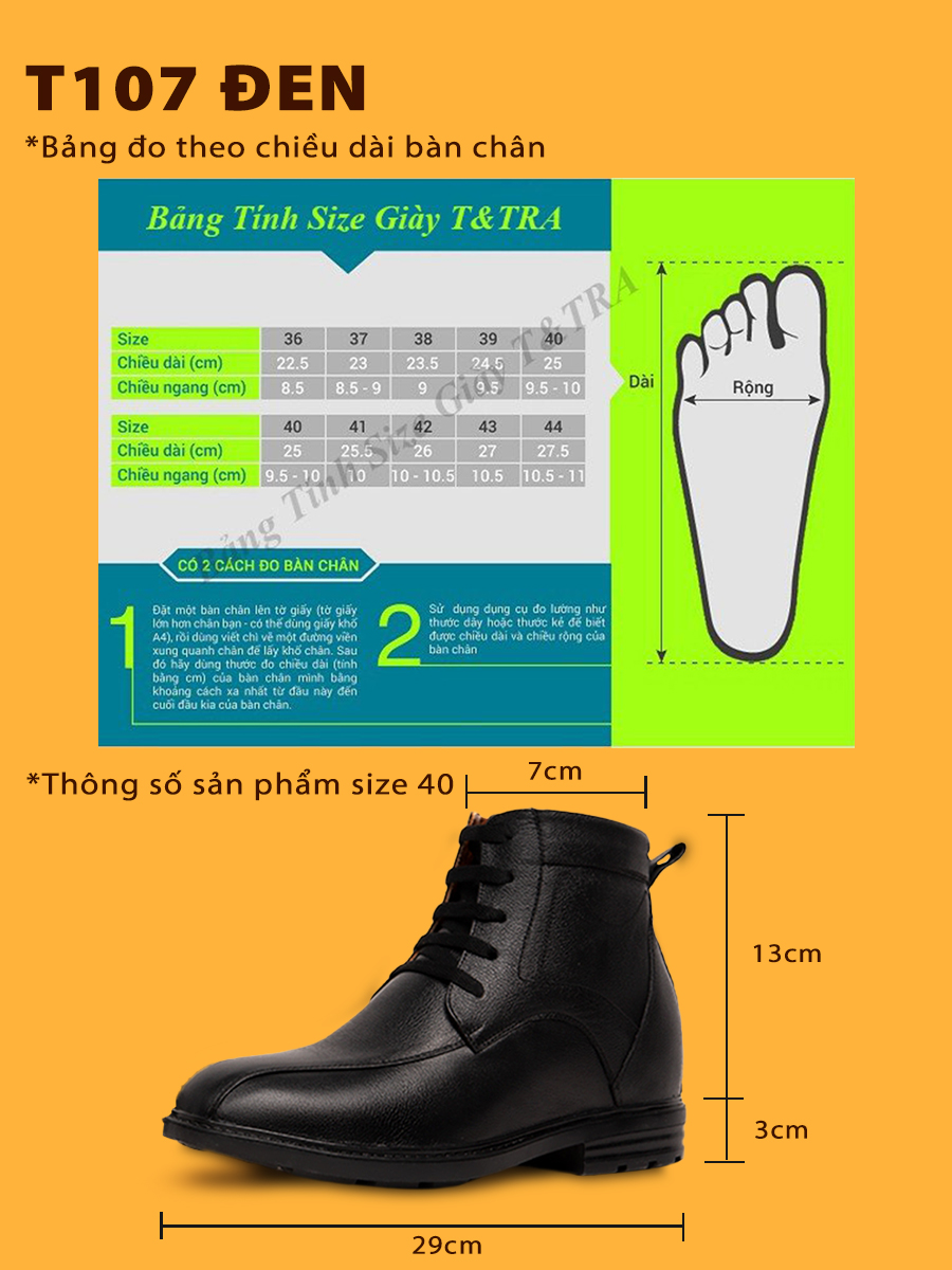 Giày Boots Nam T107Đ cao 8cm