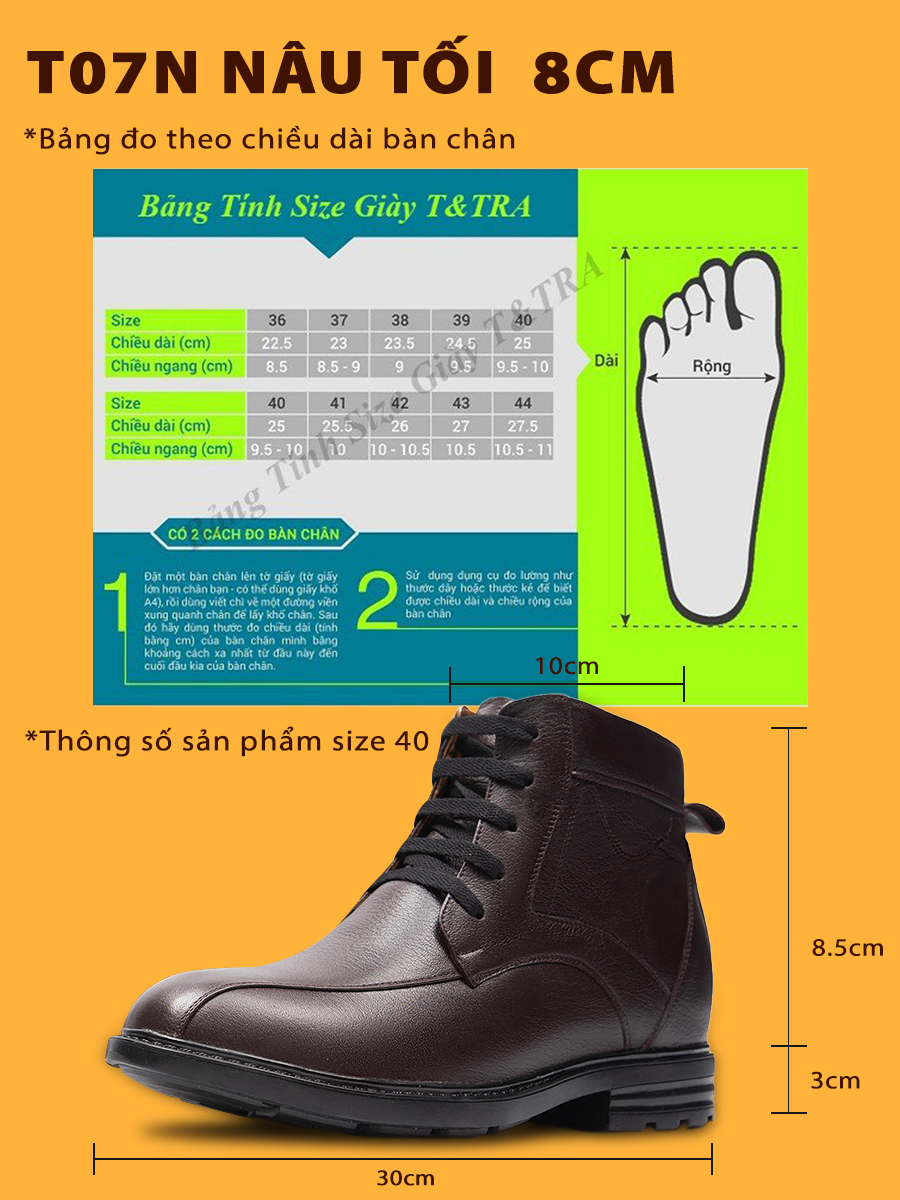 Giày Boots Nam T107NT cao 8cm