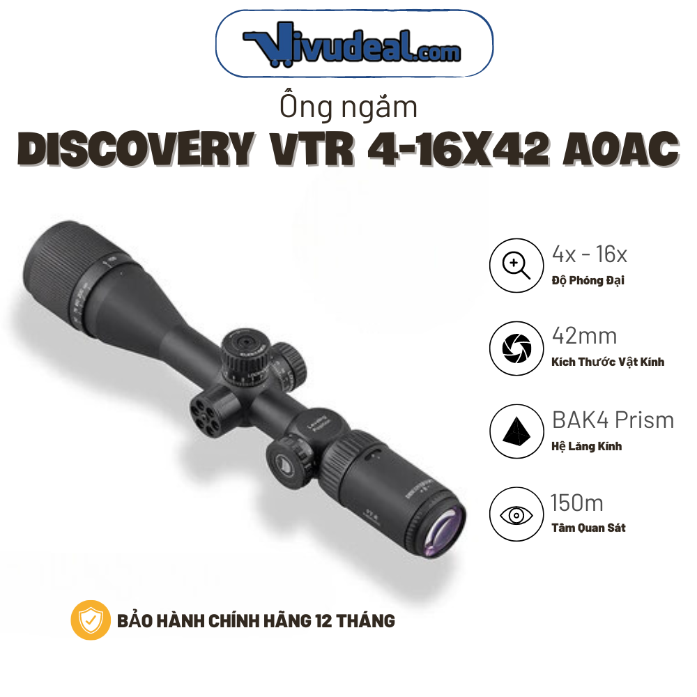 Ống Ngắm Discovery VTR 4-16x42AOAC | Độ Phóng Đại 4x - 16x | Tâm Cộng | Tầm Bắn 150m