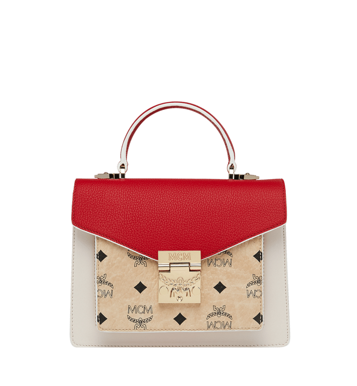 Túi MCM Small Patricia Satchel in Visetos Leather Block - Beige & Ruby Red