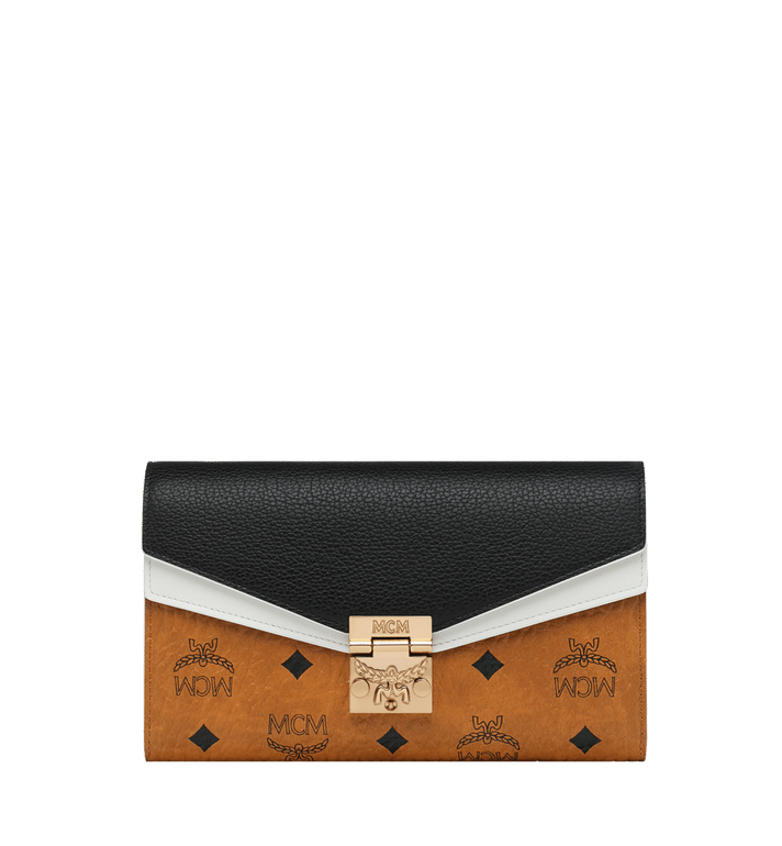 Túi MCM Large - Patricia Crossbody Wallet in Visetos Leather Block - Cognac & Black
