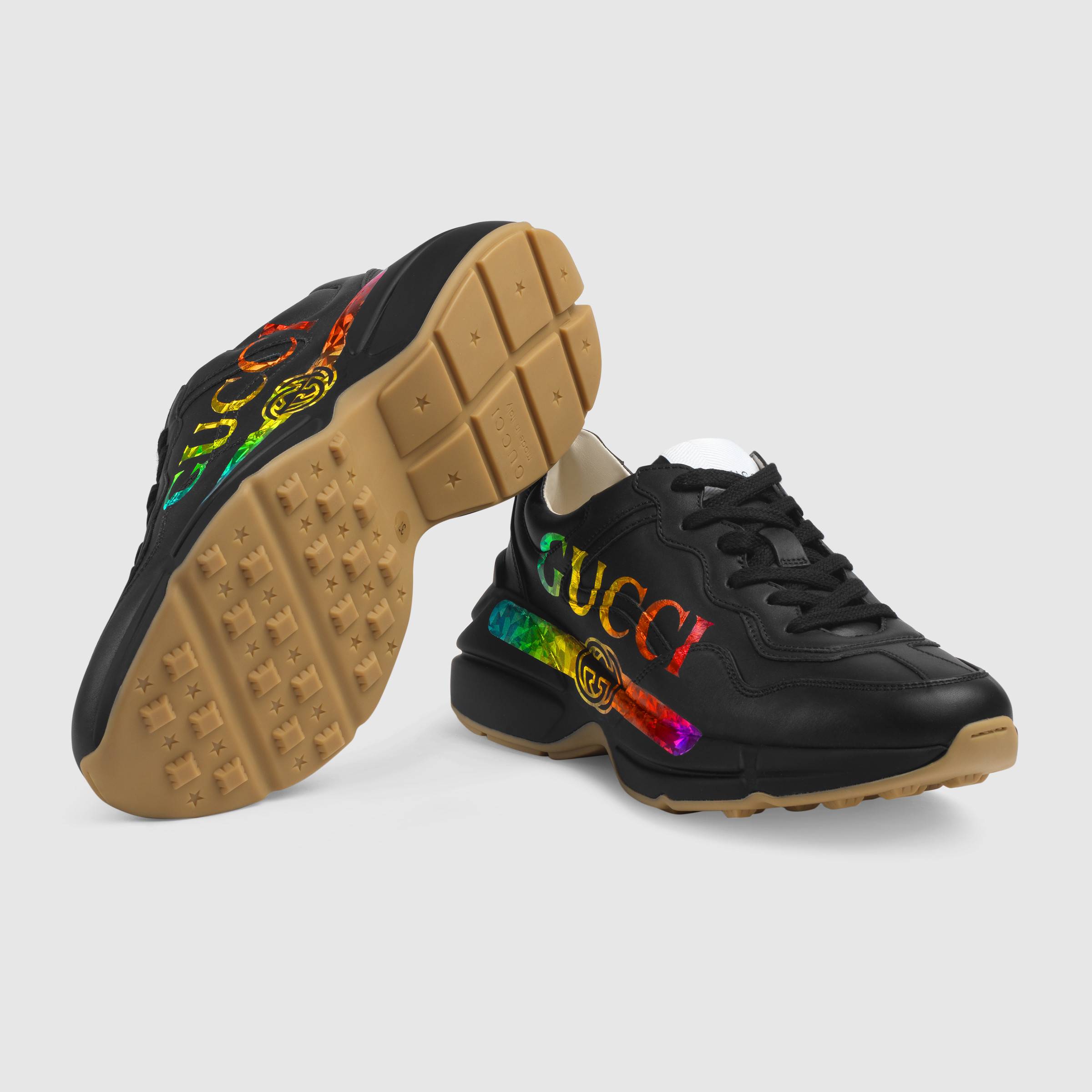 GIÀY GUCCI - RHYTON LEATHER SNEAKER WITH GUCCI LOGO