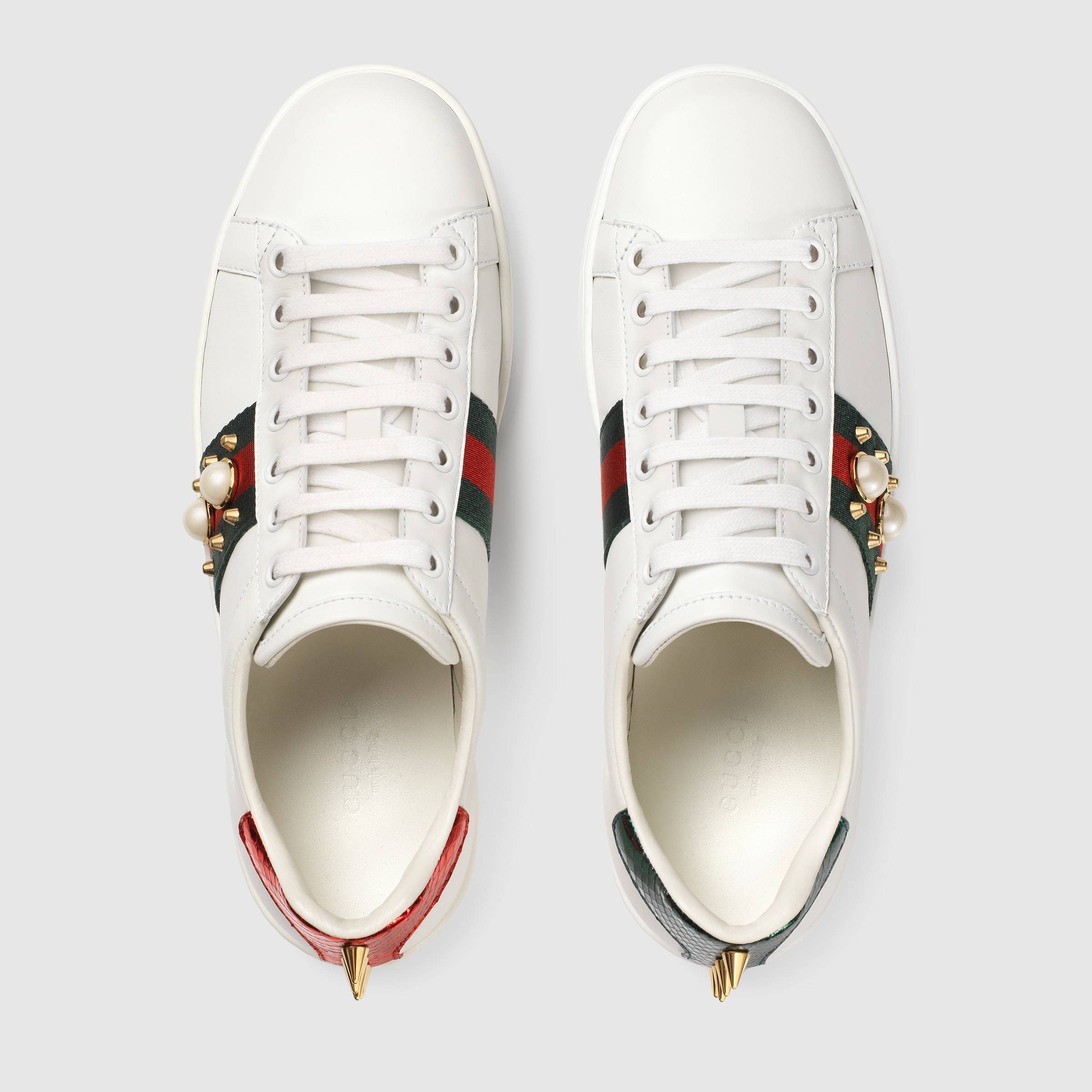 GIÀY GUCCI - ACE SYUDDED LEATHER SNEAKER WITH PEARLS ANDSTUDS