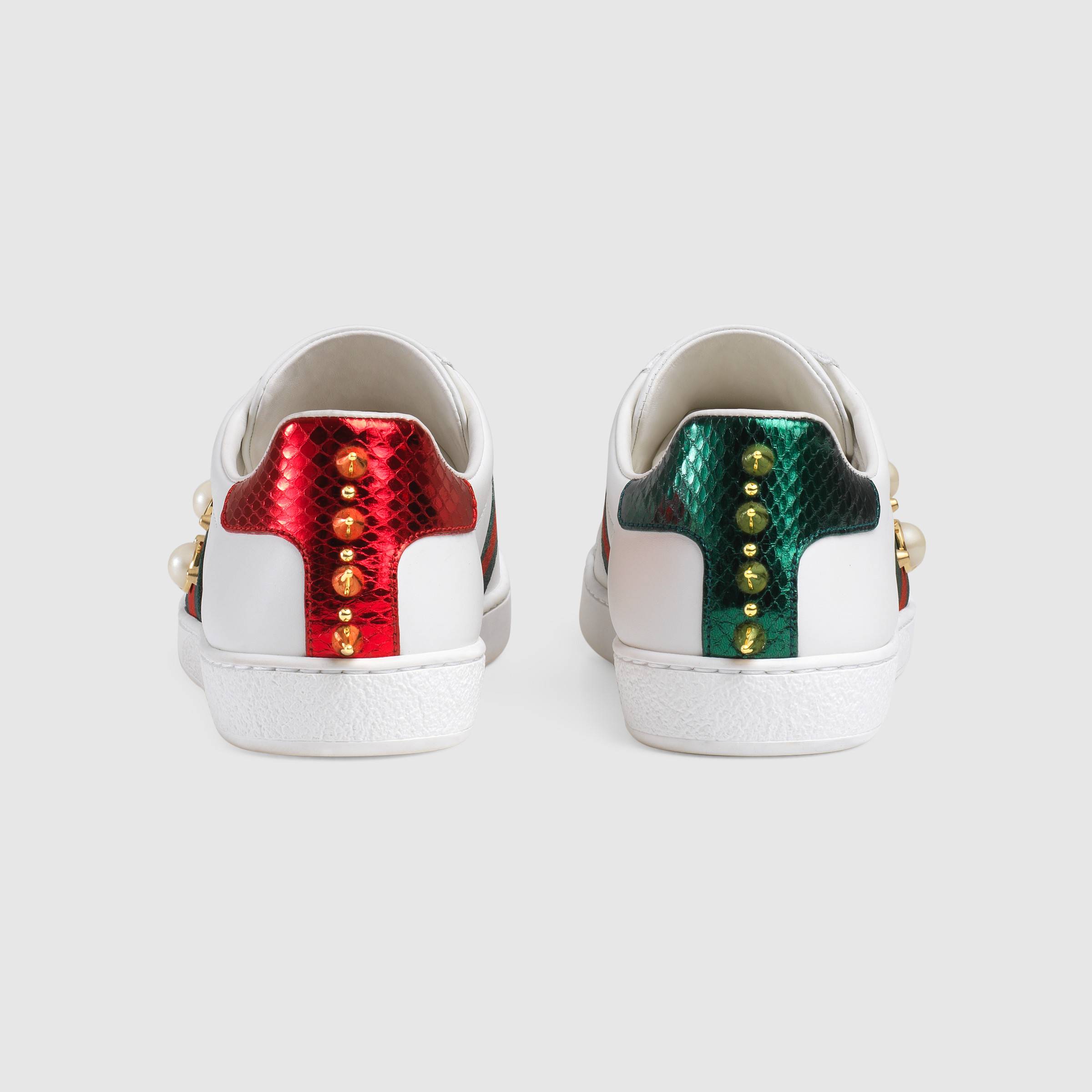 GIÀY GUCCI - ACE SYUDDED LEATHER SNEAKER WITH PEARLS ANDSTUDS