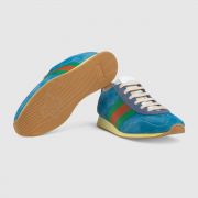 GIÀY GUCCI - SUEDE SNEAKER WITH WEB IN BLUE