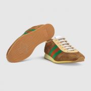 GIÀY GUCCI - SUEDE SNEAKER WITH WEB IN BROWN