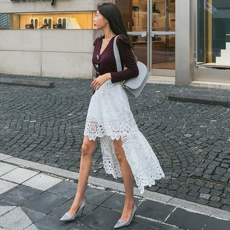 Asymmetrical Hem Lace Skirt 4