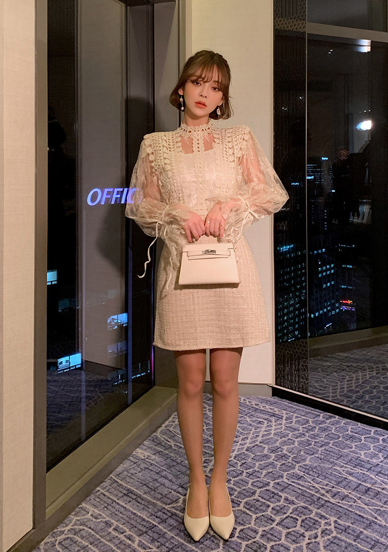 THỜI TRANG HÀN QUỐC - Lovely Lace With Tweed Dress