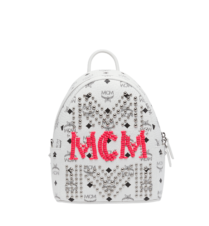 Balo MCM Stark Backpack in Neon Stud Leather - White
