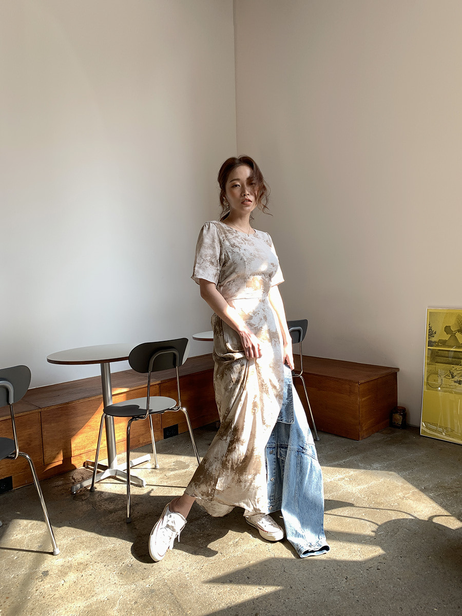 THỜI TRANG HÀN QUỐC - Self-Tie Back Abstract Print Dress